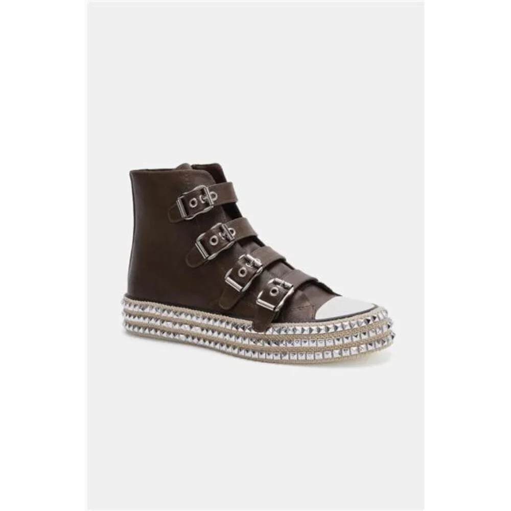 Beast Fashion Multi-Buckle Straps‎ Studded Platform Sneakers